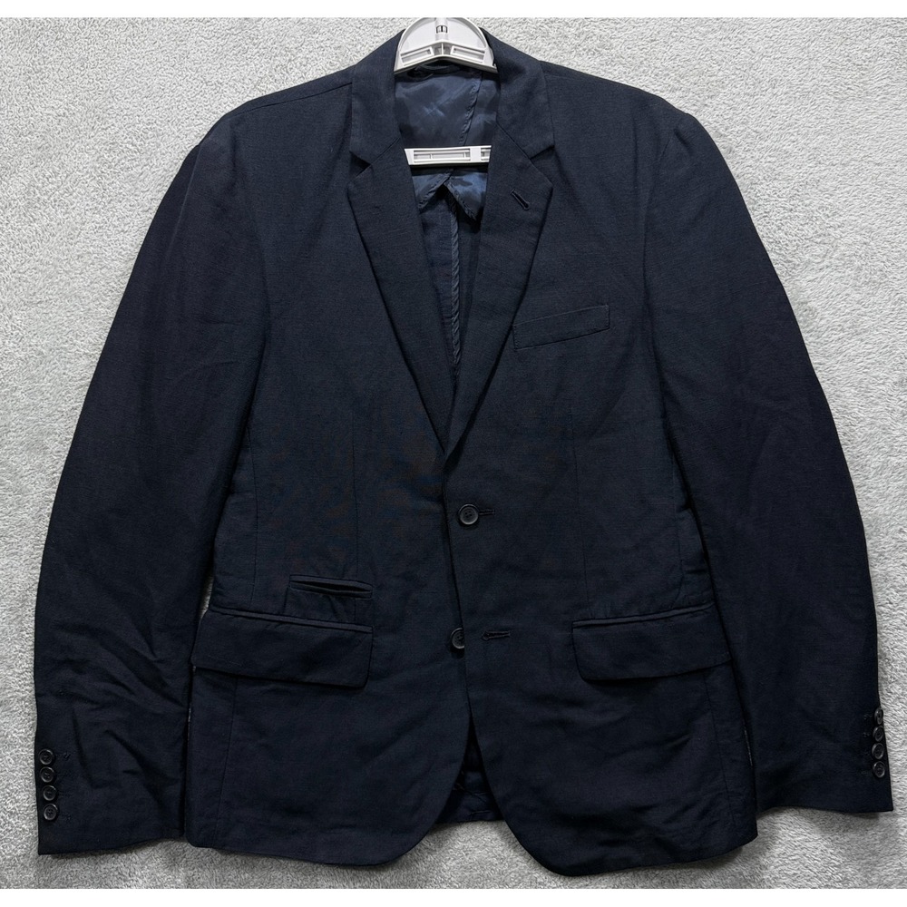Armani Exchange Blazer Mens 36 Navy Blue Linen‎ Blend 2 Button Sport Coat Jacket